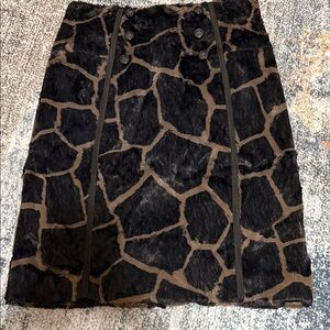 Faux Fur Patterned Pencil Skirt in Black and Brown